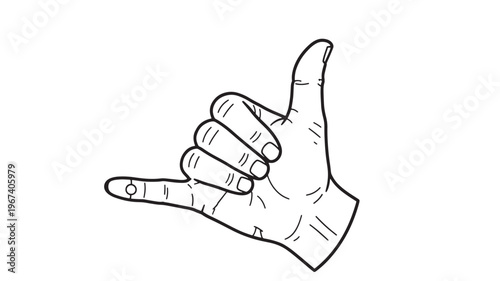 Hand gesture symbol with thumb and index finger extended, and other fingers curled into a fist, representing the shaka sign