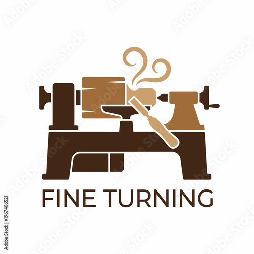 The image illustrates a stylized woodturning lathe, showcasing the artistry involved in fine woodworking, with details reflecting craftsmanship and creativity in design.