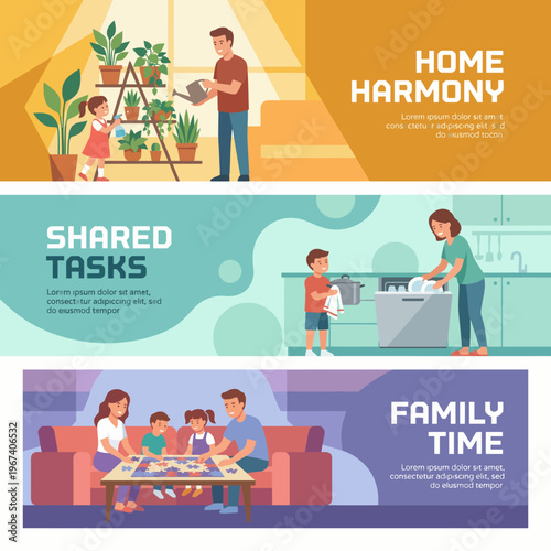 This heartwarming image showcases a family interacting harmoniously at home, highlighting cooperation, shared tasks, and cherished moments of togetherness and love.