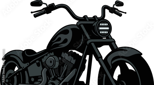 This image showcases a classic black motorcycle, featuring unique stylized elements like flames, making it an appealing choice for motorcycle enthusiasts and art lovers alike.