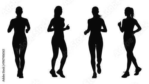 Silhouette of four women in dynamic poses potentially running or exercising