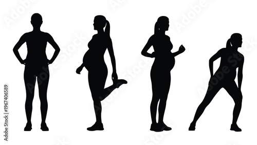 Silhouettes of four women depicting different stages of pregnancy high quality