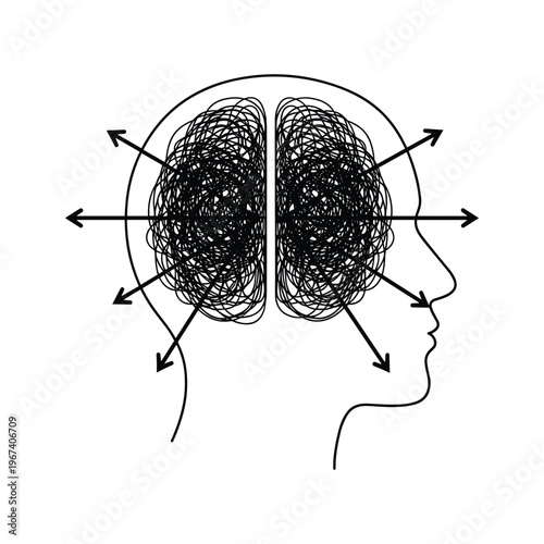 Tangled Mind with Outward Arrows: Stress, Overthinking, Confusion, or Ideas