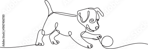Quadro su tela Playful dog in continuous line art drawing style