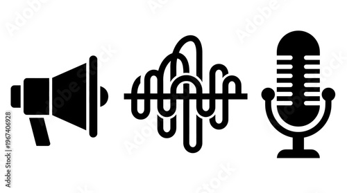 Sound Waves and Microphone Flat Design Icons