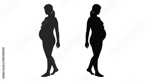 Silhouettes of pregnant women in differing stages showcasing body changes