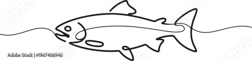 Salmon fish in continuous line art drawing style. Minimalist black linear. one line Icon drawing