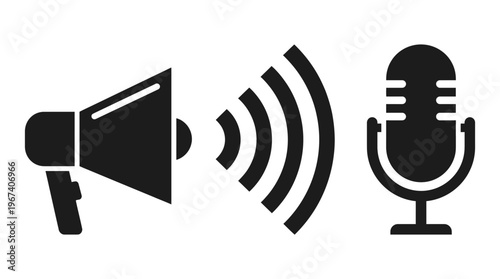 Megaphone and microphone icons symbolizing communication