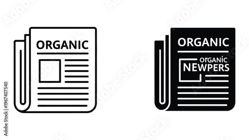 Two icons representing organic newspapers and news sources in black and white