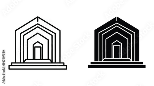 Contrast depiction of architectural archways in positive and negative space designs