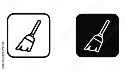 Contrasting broom icons displayed on white and black backgrounds