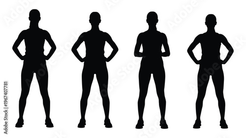 Silhouettes of four women standing with hands on hips facing forward