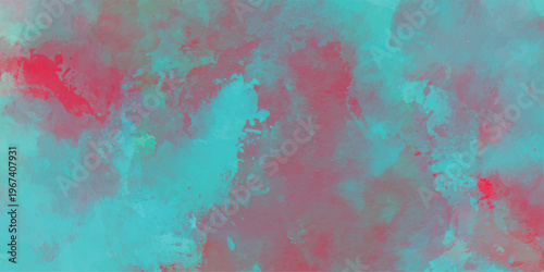Magical cyan and magenta watercolor background with soft abstract galaxy cloud texture.