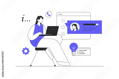 Technical support or customer service. Hotline consultation helps a customer providing them with valuable information. Flat Cartoon Vector Illustration, icon Stylish abstract design landing page web