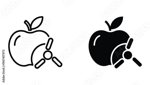 Comparison of a light and dark apple icon with a magnifying glass overlay