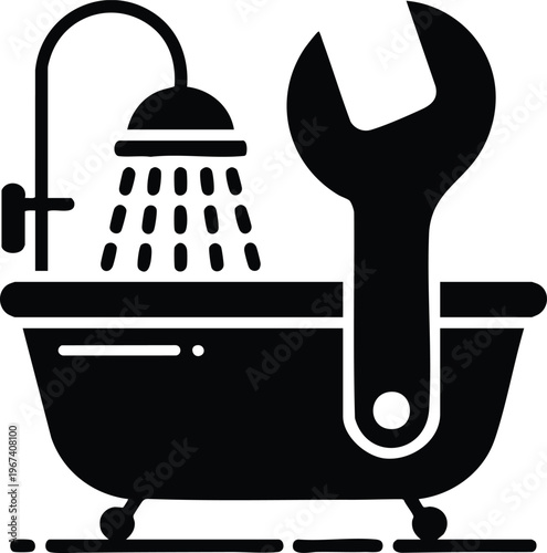 Professional Plumbing Service and Bathtub Repair Icon, Bathroom Maintenance and Sanitary Installation Symbol.
