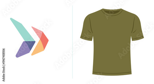 Olive green t-shirt on white background in minimalist style with soft natural lighting for e-commerce
