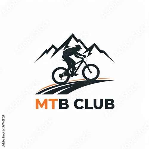 Mountain Bike Rider Silhouette Against Peaks Vector Illustration on White Background