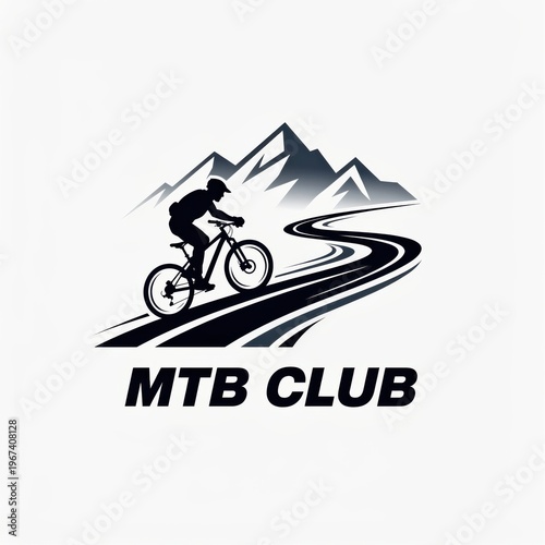 Silhouette cyclist ride winding road mountains for outdoor sport adventure design