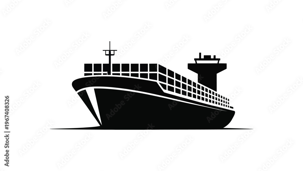 Fototapeta premium cargo container ship silhouette large freight vessel on sea black and white minimal maritime transport illustration isolated background