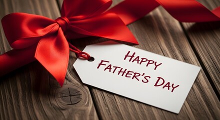 Happy father's day red ribbon gift tag celebrating dad with love and appreciation