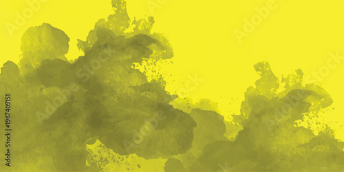 Vibrant yellow and mustard watercolor abstract background with paint splatters.