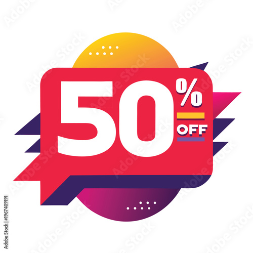 50% Off Sale Banner with Colorful Gradient Background and Speech Bubble Shape