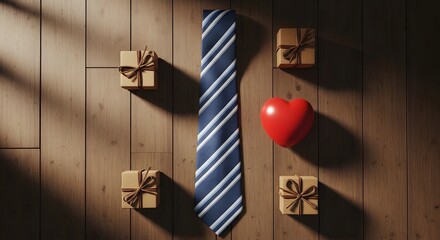 Father's day gift ideas blue striped tie with red heart gift boxes