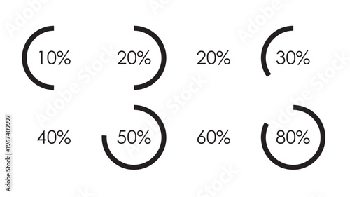 Progress indicator arcs with percentage values 10%, 20%, 30%, 40%, 50%, 60%, and 80% shown clearly. featuring loading, infographic, UI with user