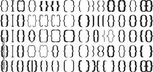Set of vector curly bracket shapes. collection of various brace icons. different styles for text and code.