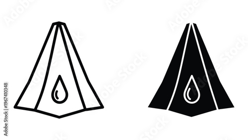 Contrast between outline and filled triangle icons with water droplet symbols inside
