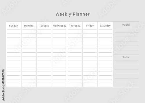 Minimal weekly planner template with habits and tasks section