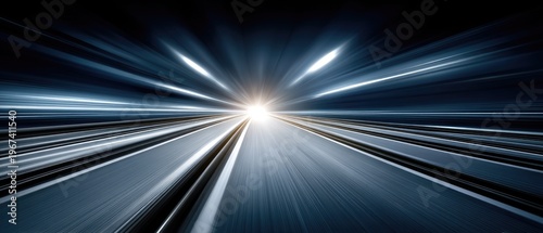 Abstract blue background with road lines shows fast movement and digital technology, conveying a sense of speed and security