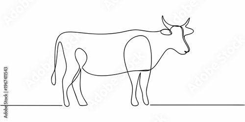 Minimalist one line drawing of a cow in a side profile view