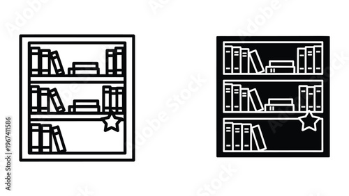 Contrasting illustrations of bookshelves with a star accent on each shelf
