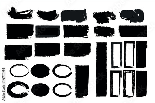 Collection of abstract black brush strokes and textural elements