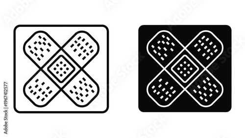 Contrasting bandage icons with different background colors and intricate patterns