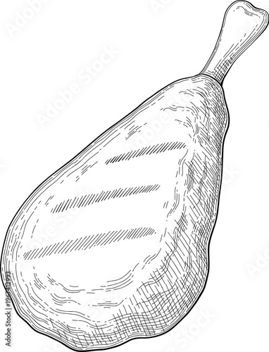 Sketch of meat product. Handdrawn beef, lamb and pork steak extra or medium rare. Grilled sausage