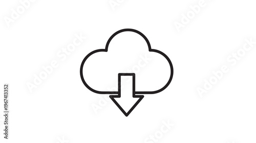 Cloud icon with download arrow showing data transfer and cloud storage concept on a white background.