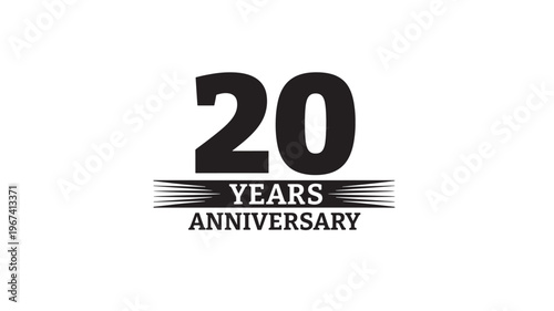 Number 20 black font with 'Years Anniversary' text and stylized lines against a white background featuring celebration, jubilee, event with milestone