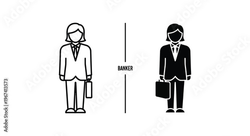 Black and white illustration of a banker a simple silhouette