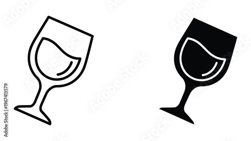 Contrast of empty and filled wine glasses depicted in black and white line art