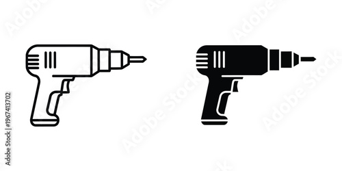 Comparison of a white and black electric drill tool in silhouette style