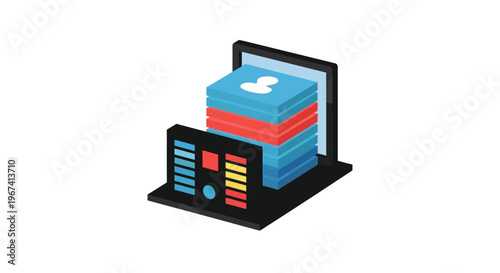 Data stacking and management on a laptop with analytics display