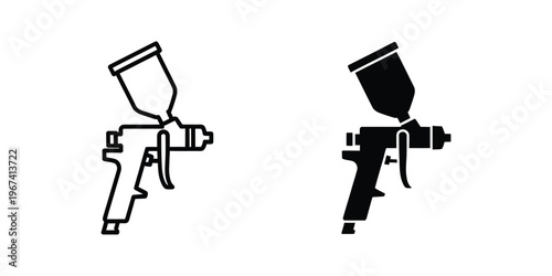 Comparison of two different spray paint gun designs shown in black and white silhouette