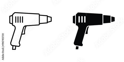 Comparison of spray paint gun designs in black and white outline styles