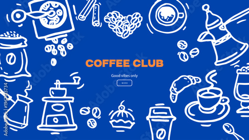 Hand drawn vintage coffee background. Cafe menu and packaging design. Crayon doodle sketch vector illustration.