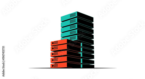 Server Racks stacked in a column on a white background