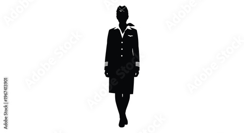 Female airline pilot in uniform a striking black silhouette