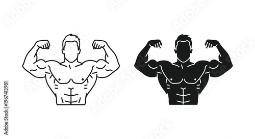 Muscular man flexing biceps showcasing strength and physique silhouette